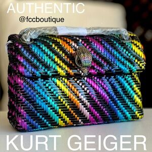 KURT GEIGER Kensington woven rainbow patent metallic convertible bag on chain